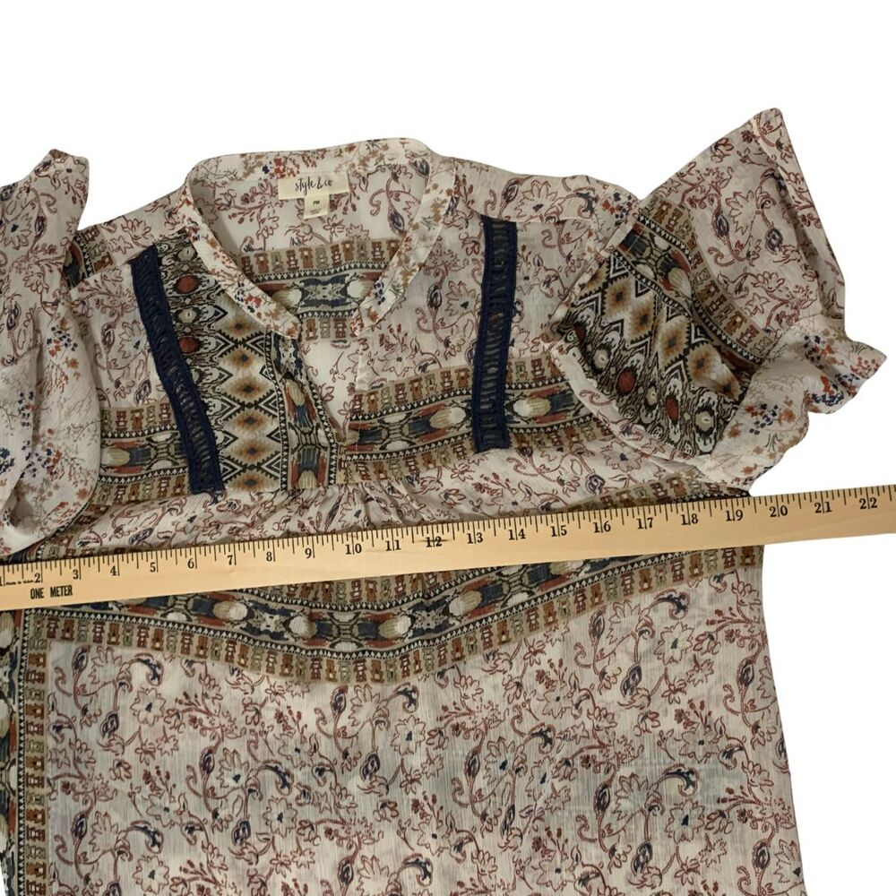 Style & Co Women's Petite Medium Boho Paisley Floral Sheer Peasant Blouse - Picture 9 of 9